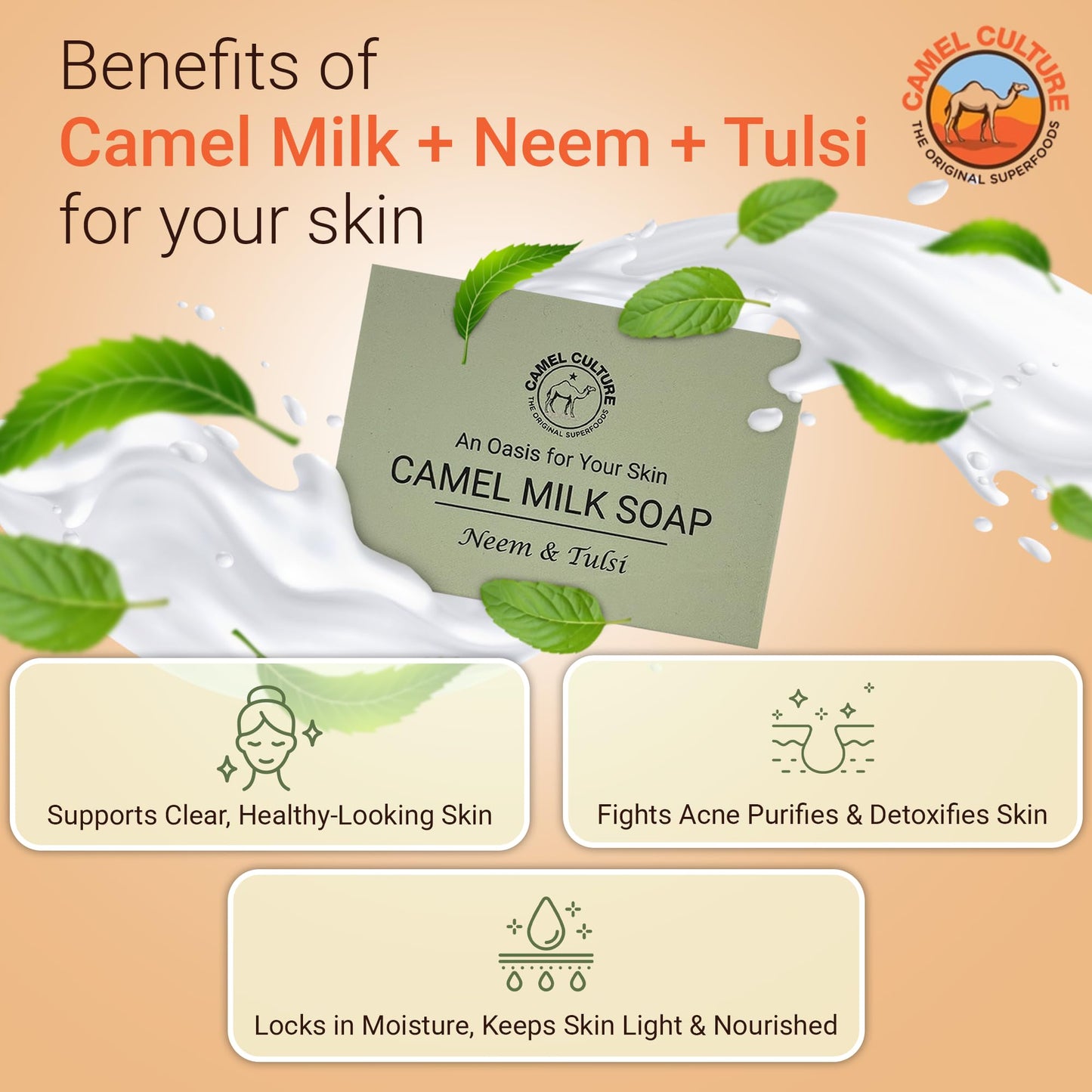 CAMEL CULTURE Tulsi and Neem Soap Bar (3 Pack) - Handcrafted, Soothing Camel Milk Soap - Nourishing, Nutrient and Vitamin Rich Men's Body Wash Beauty & Personal Care CAMEL CULTURE