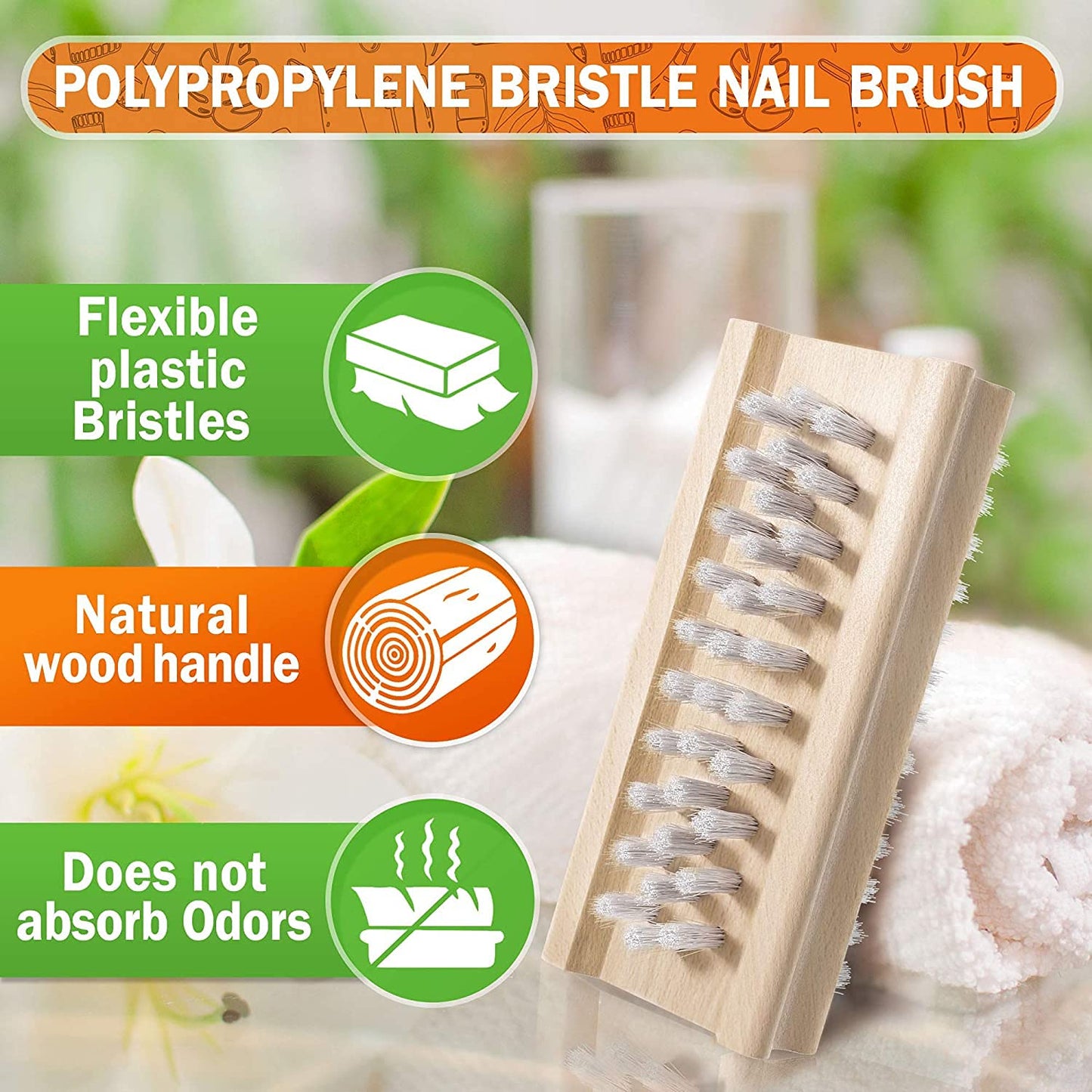 Konex Non-Slip Wooden Two-sided Hand and Nail Brush - Stiff Bristle Fingernail Brushes for Cleaning Under Nails - Heavy Duty Fingernail Brush Beauty and Personal Care KONEX