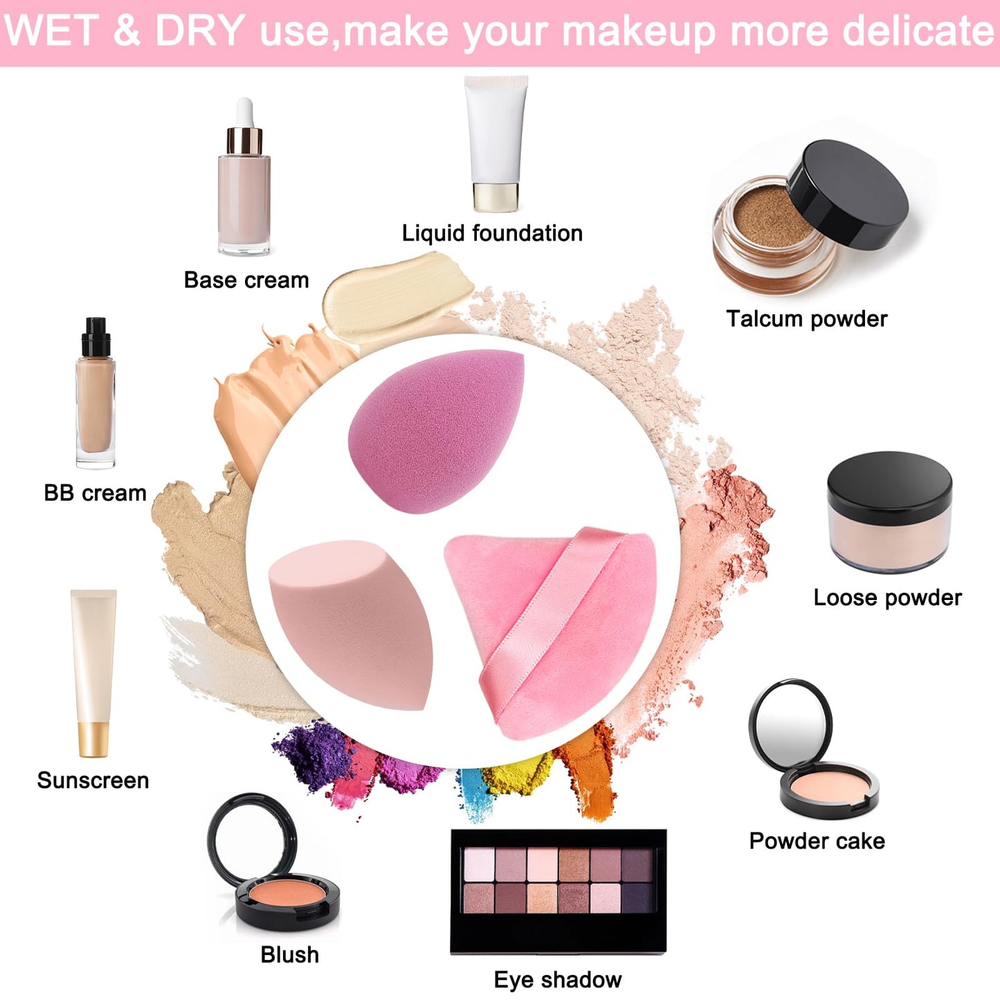 6+6 Professional Makeup Sponge Set,2.76 inch Portable Soft Sponge Setting Face Puffs,Multicolor Makeup Blending Sponge Cosmetic Applicator for Loose Beauty & Personal Care Scartink