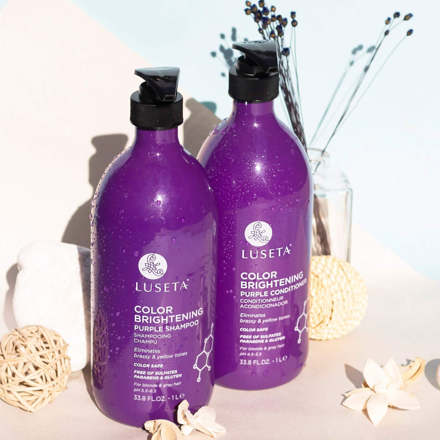 L LUSETA Color Brightening Purple Shampoo and Conditioner Set for Blonde and Gray Hair, Infused with Cocos Nucifera Oil to Help Nourish, Moisturize Beauty & Personal Care L LUSETA