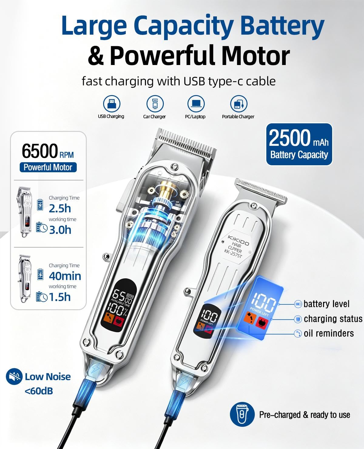 KIKIDO Cordless Hair Clippers for Men Professional Home Hair Cutting Kit