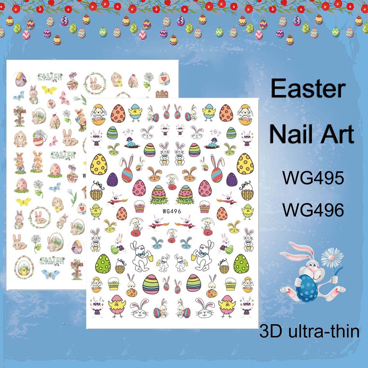 Easter Nail Art Stickers Decals, 3D Self-Adhesive Cartoon Bunny Egg Chicken Nail Decals for Women Girls Easter Day DIY Nail Decoration 6 Sheets Beauty & Personal Care Rhdun