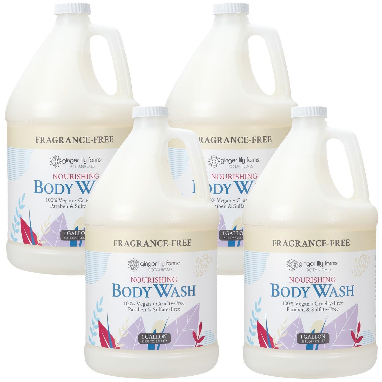 Ginger Lily Farms Botanicals Nourishing Body Wash, 100% Vegan & Cruelty-Free, Fragrance Free, 1 Gallon Refill (Pack of 4) Beauty & Personal Care Ginger Lily Farms
