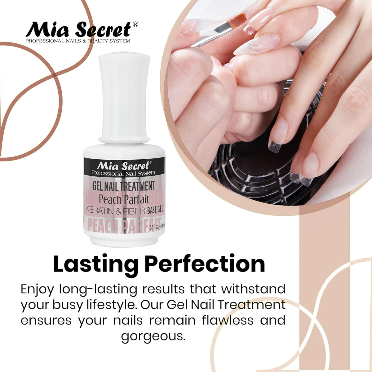 Mia Secret Professional Peach Parfait Scented Gel Nail Treatment Keratin Base & Top Gel 0.5 FLoz