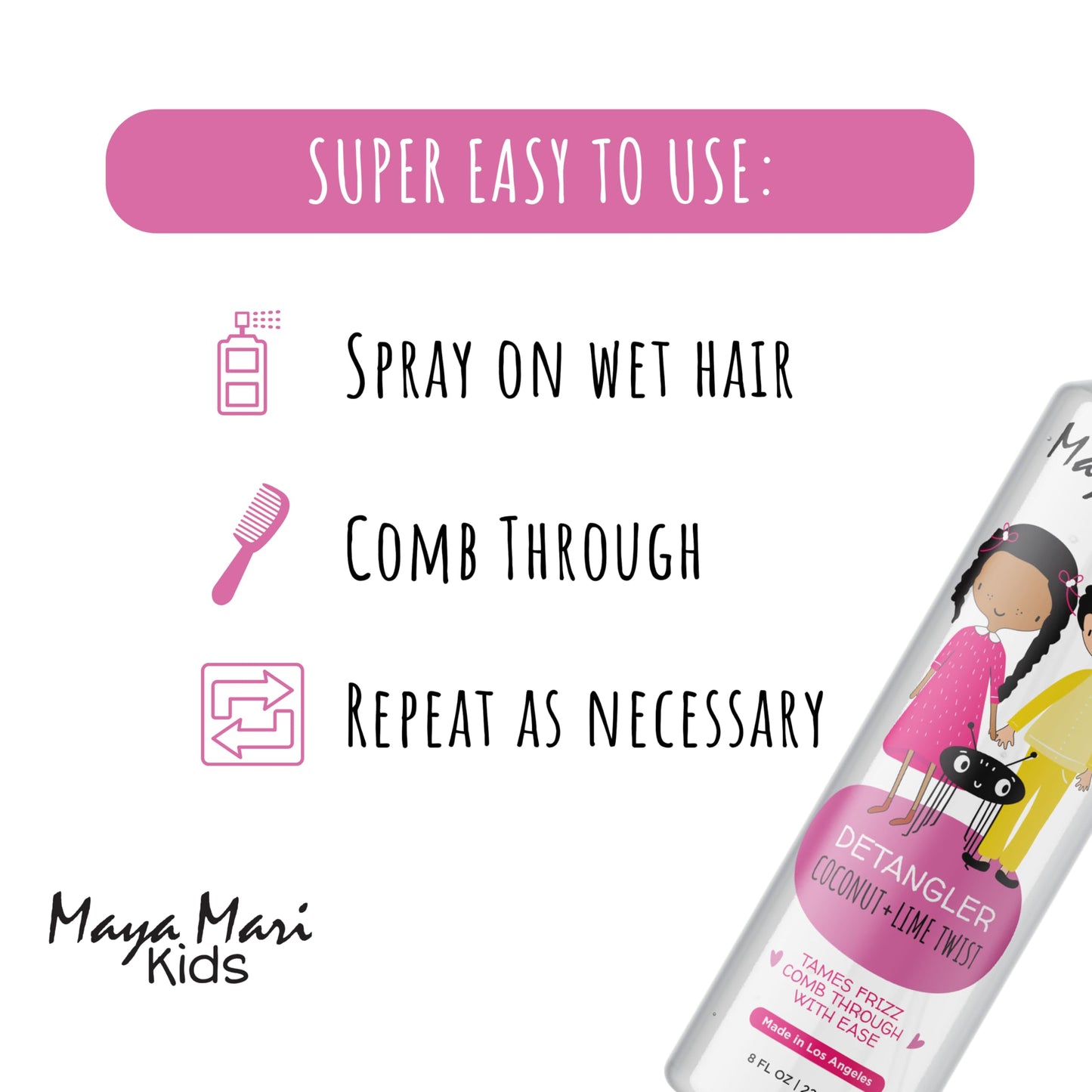 Maya Mari Kids Detangler Spray with Argan, Coconut and Lime Oils - Gentle Hair Detangler for Kids, Toddlers and Babies, 8 oz - No More Tangles, Ideal Beauty & Personal Care MAYA MARI