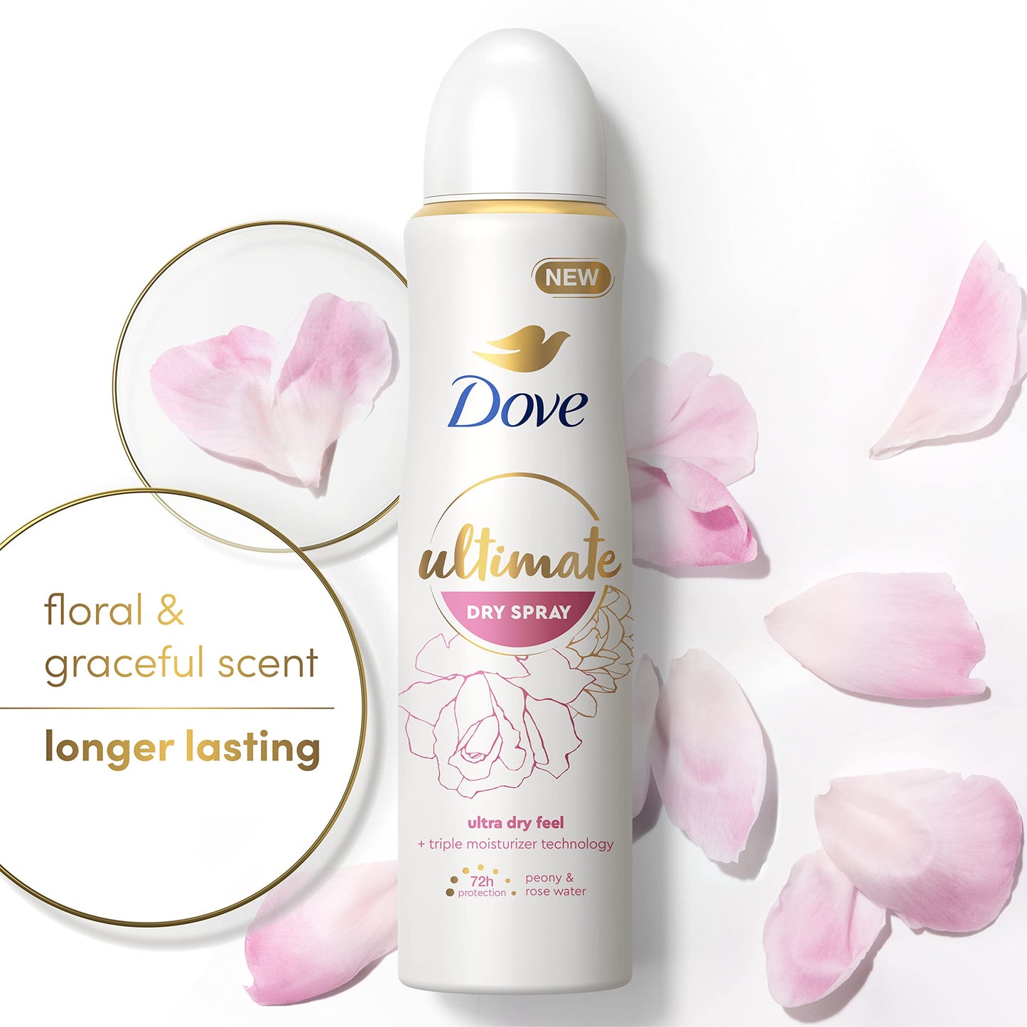 Dove Ultimate Dry Spray Antiperspirant Peony And Rose Water 2 Count For 72-Hour Sweat And Odor Protection With Triple Moisturizer Technology 3.8oz Beauty and Personal Care Dove