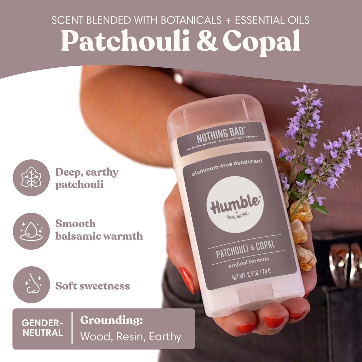 Humble Aluminum-Free Deodorant for Women & Men, Patchouli & Copal - Clean & Fresh Natural Deodorant Stick with Essential Oils for Long-Lasting Odor Beauty and Personal Care HUMBLE SIMPLE AND TRUE.