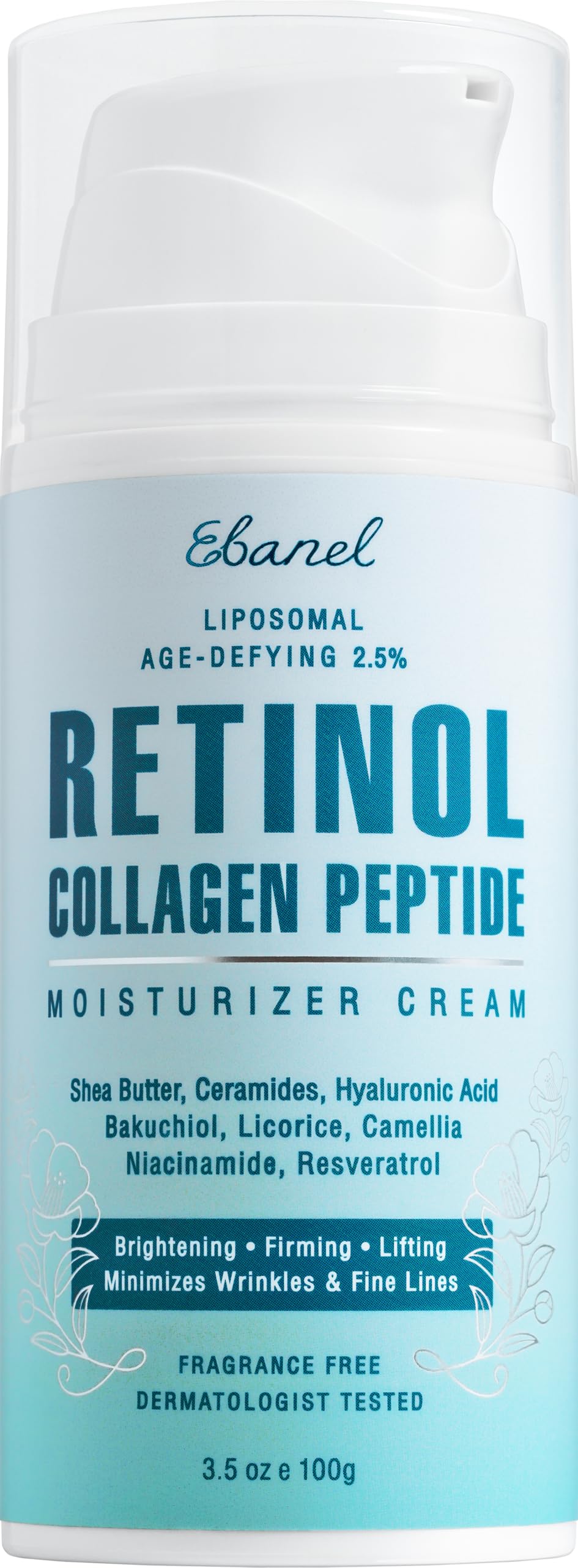 Ebanel Retinol Cream for Face 3.5 oz, Moisturizer with Collagen, Peptides, Ceramides, Hyaluronic Acid, Vitamin C & B5, Firming Anti Aging Face Cream Beauty & Personal Care Ebanel