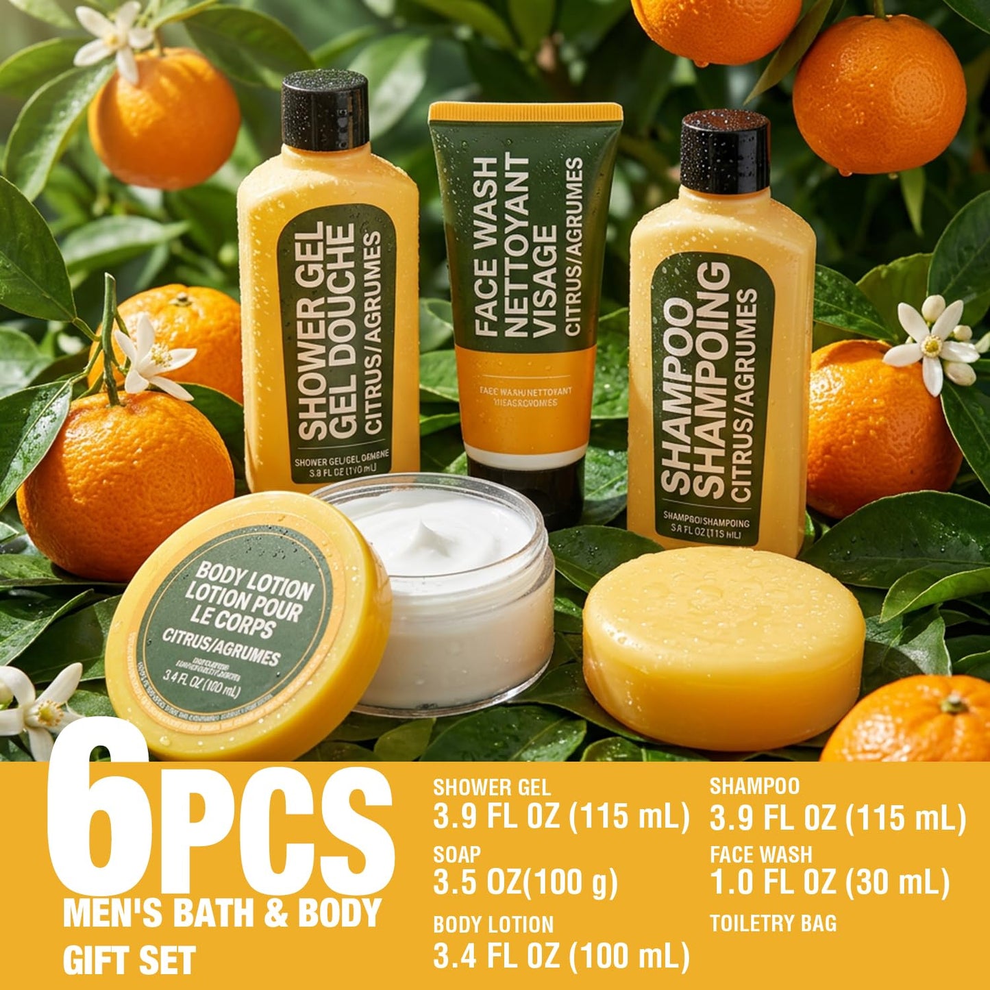 Gifts for Men, Mens Travel Size Toiletry with Body Lotion, Citrus 6pcs Mens Gift Travel Kit, Birthday Gift for Men, Christmas Valentine for Boyfriend Beauty and Personal Care BODY & EARTH