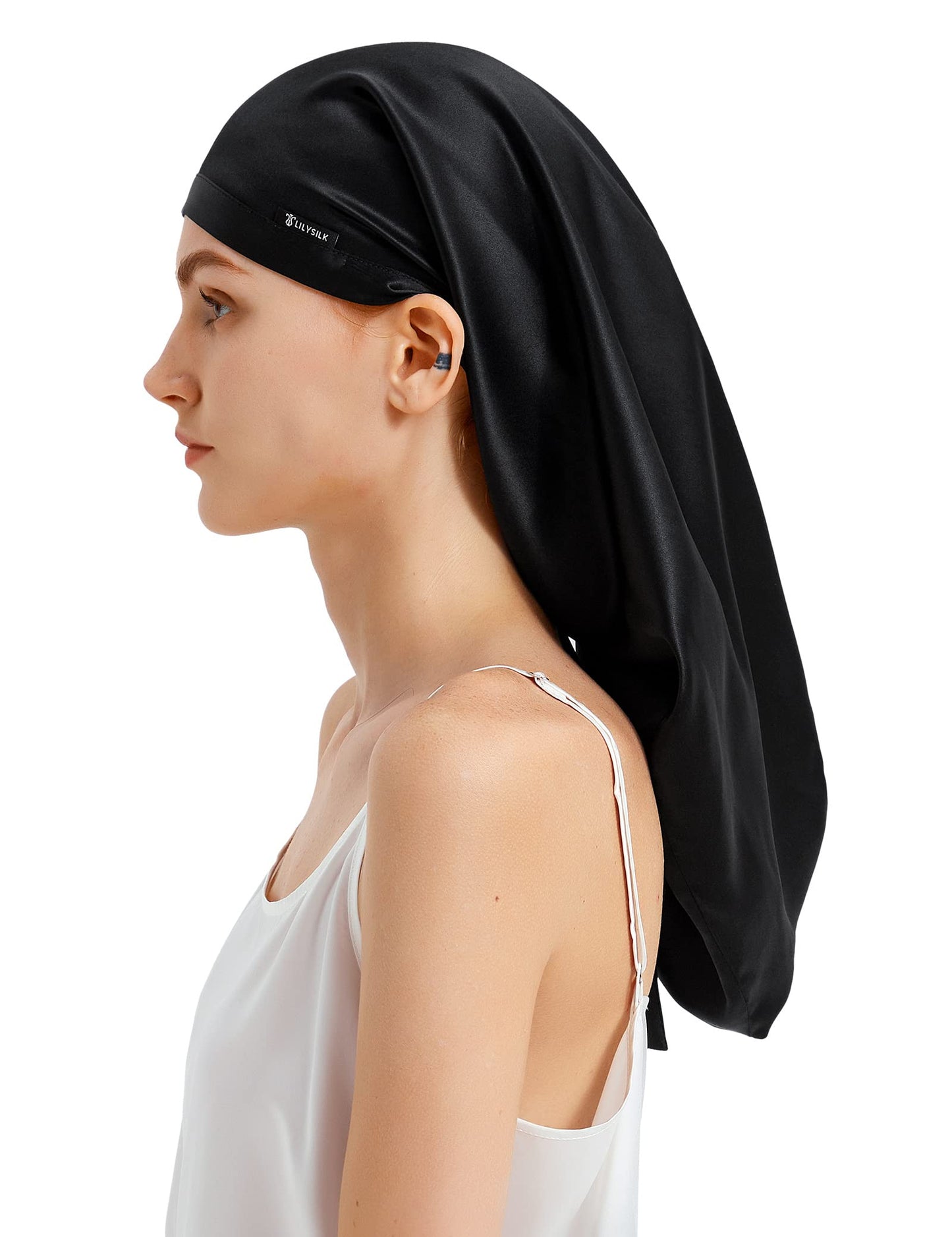 LilySilk Mulberry Silk Sleep Cap 100% 19 Momme Long Silk Bonnet for Curly Hair, Night Cap for Sleeping, Silk Hair Wrap for Women Black Beauty and Personal Care LilySilk