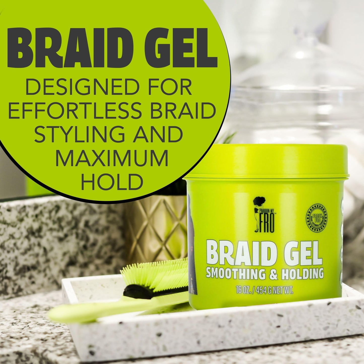 Pardon My Fro Braiding Gel - Strong Hold, Shine & Edge Control for Braids, Twists, Curls, and Dreads - Defines, Moisturizes, Adds Grip, and Provides Beauty & Personal Care Pardon My Fro