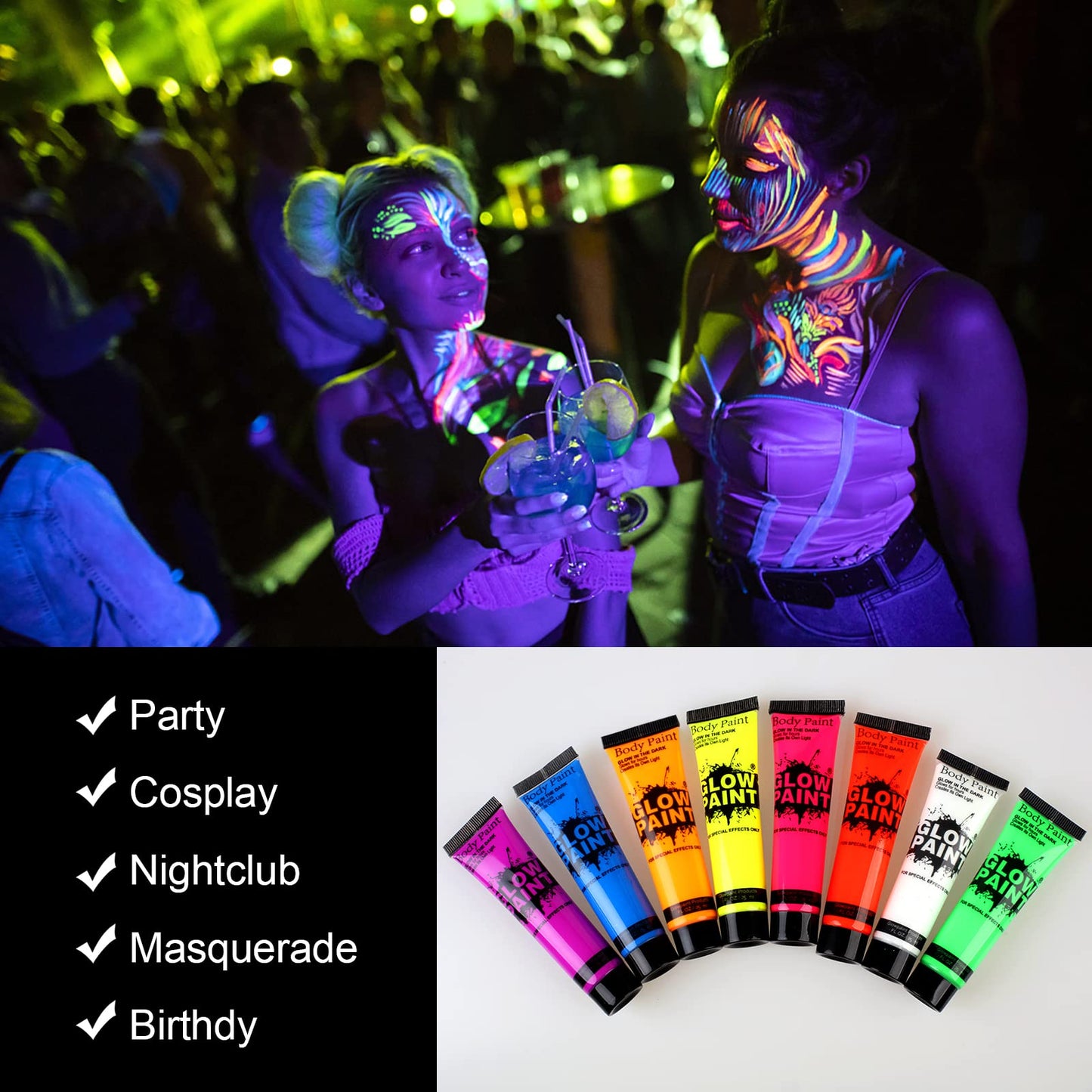 Lookmee Blacklight Neon Face and Body Paint , 0.84oz Set of 8 Tubes , Blacklight Neon Fluorescent Beauty & Personal Care Lookmee