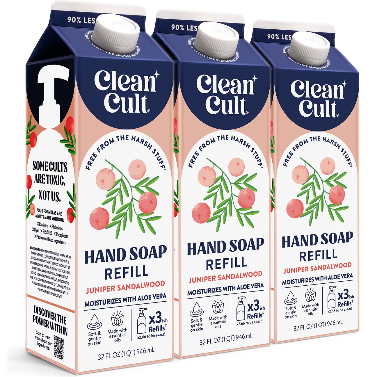 Cleancult Liquid Hand Soap Refill - Juniper Sandalwood - Moisturizes Dry & Sensitive Skin - Made with Aloe Vera & Essential Oils - Eco Friendly Beauty & Personal Care Cleancult