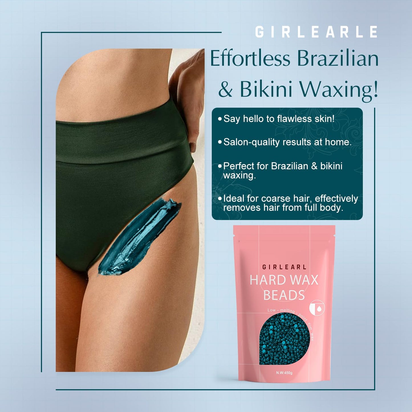 GIRLEARLE Hard Wax, Jasmine Infused Wax Beans for Sensitive Skin, 1lb, Wax for Hair Removal, Bikini, Legs, Eyebrow, Facial, Full Body Waxing for Women Beauty and Personal Care GIRLEARLE
