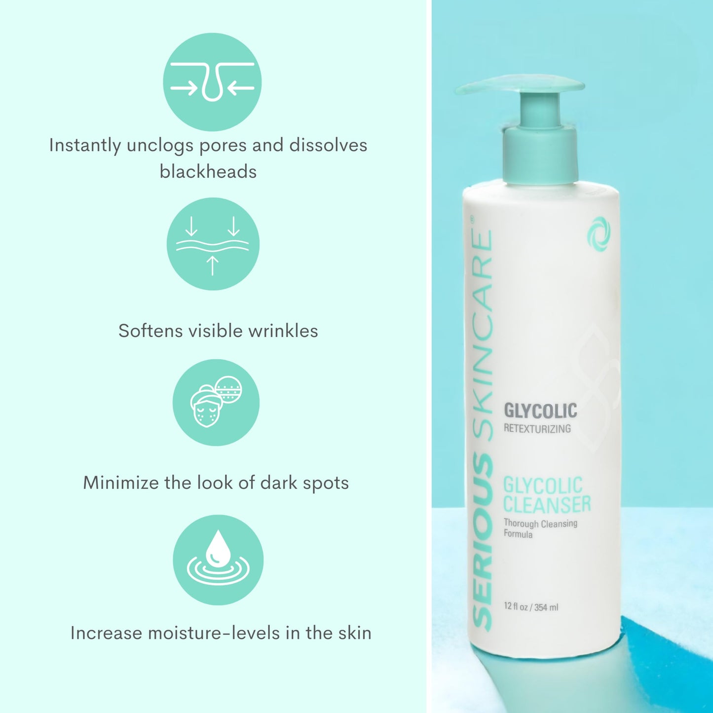 Skincare Glycolic Cleanser 12 fl oz – 10% Glycolic Acid Face Wash for Exfoliating, Deep Pore Cleansing, Makeup Removal, Anti-Aging & Shave Prep Beauty & Personal Care Serious Skincare