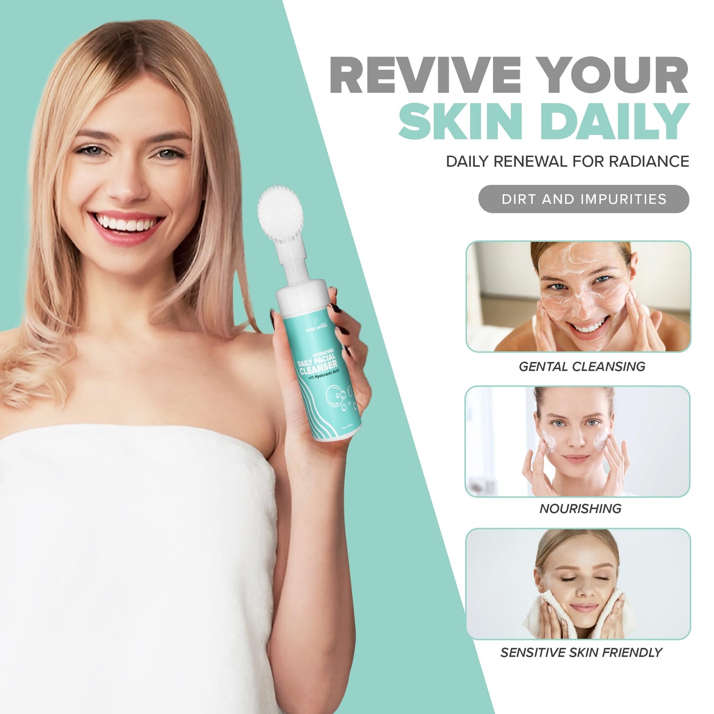 Pure Aroma Hydrating Daily Facial Cleanser | Foaming Face Wash & Makeup Remover With Hyaluronic Acid, Glycerin | For All Type Of Skin | Beauty & Personal Care Pure Aroma