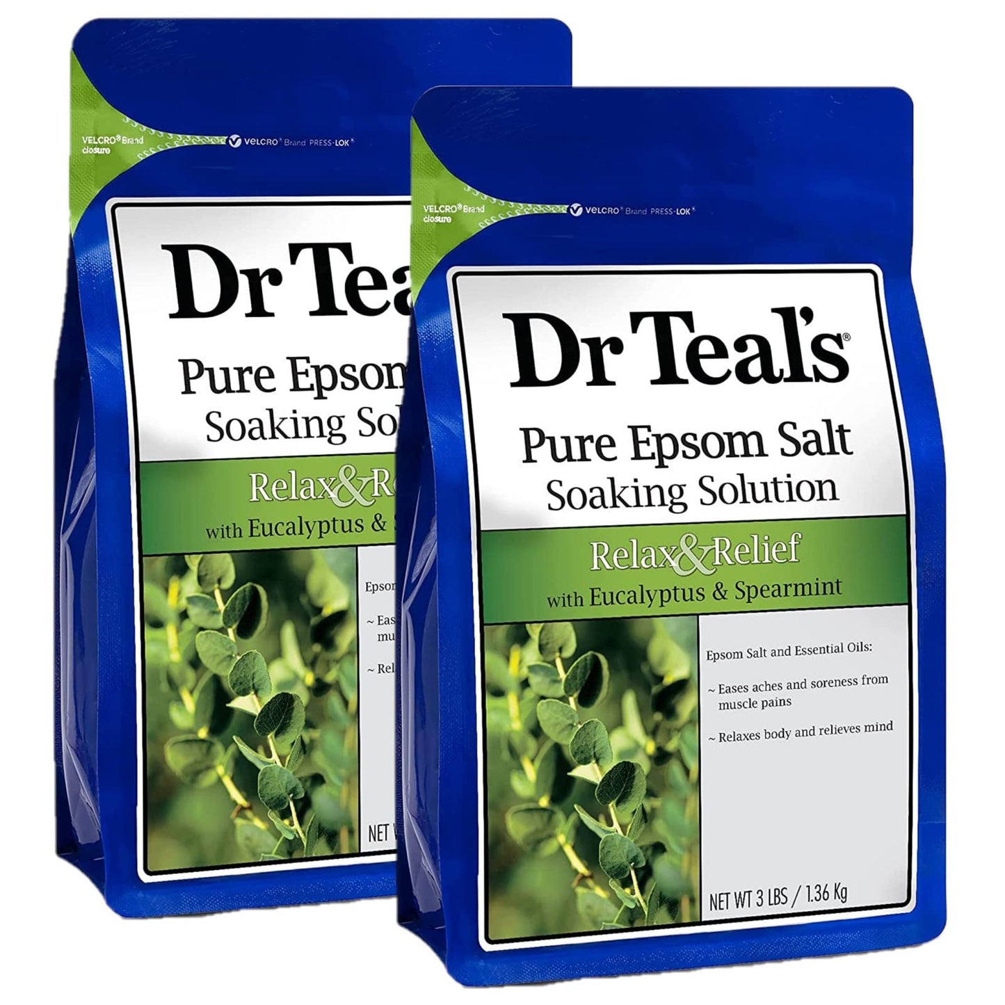 Dr. Teals Relax & Relief Eucalyptus & Spearmint Soaking Solution Gift Set (2 Pack, 3lbs ea.) - Essential Oils & Pure Epsom Salt Ease Aches & Soreness Beauty and Personal Care Dr Teal's