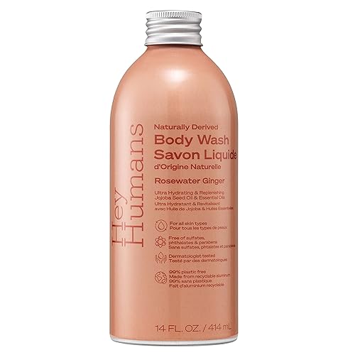 Hey Humans Rosewater Ginger Replenishing Body Wash with Natural Ingredients - Jojoba Oil | Vegan, Cruelty Free, 14 fl. Oz Beauty & Personal Care HEY HUMANS