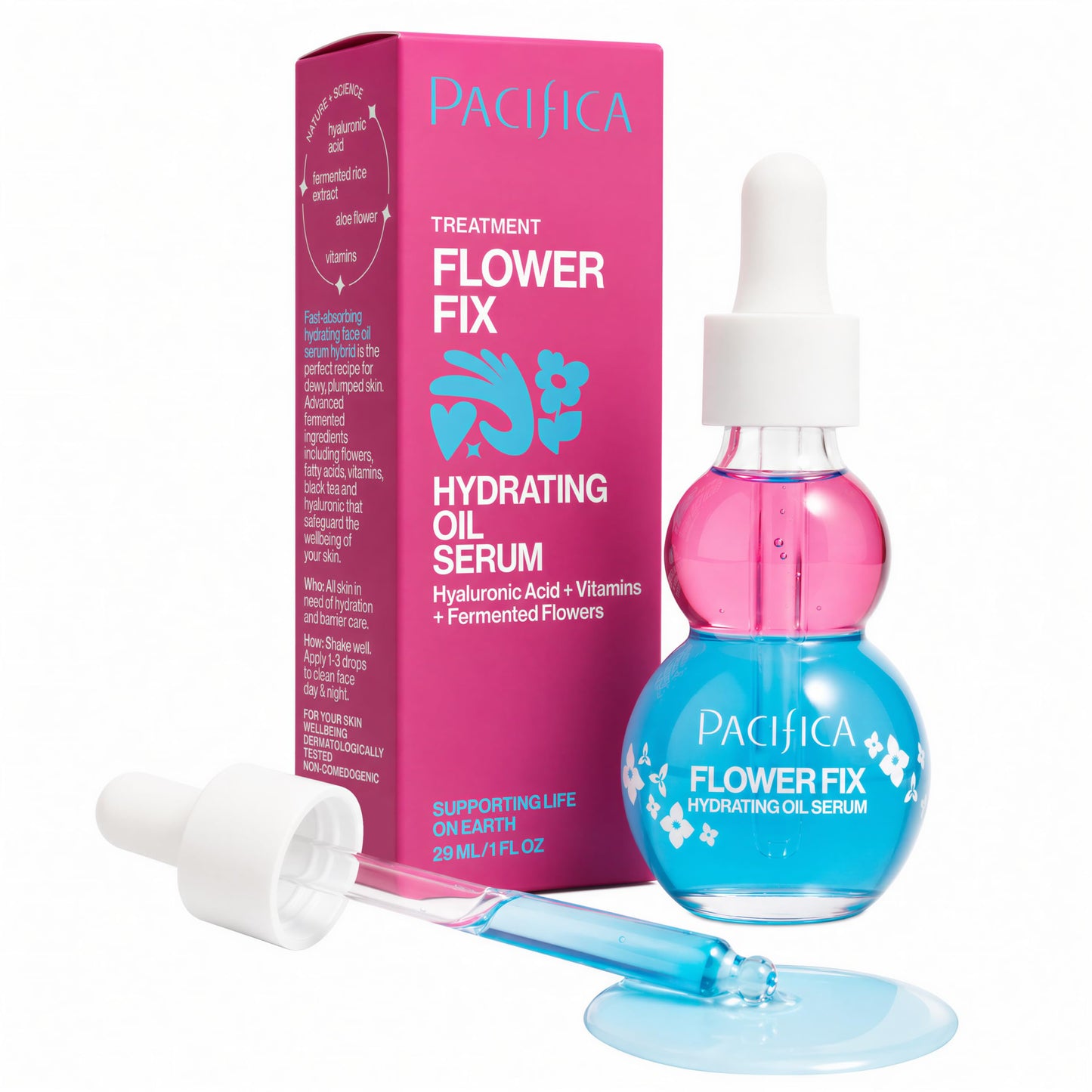 Pacifica Face Oil Serum - Flower Fix Bi-Phase Hydrating Skin Barrier - w/Hyaluronic Acid & Natural Botanical Ingredients - for Dry Sensitive Skin Beauty & Personal Care Pacifica