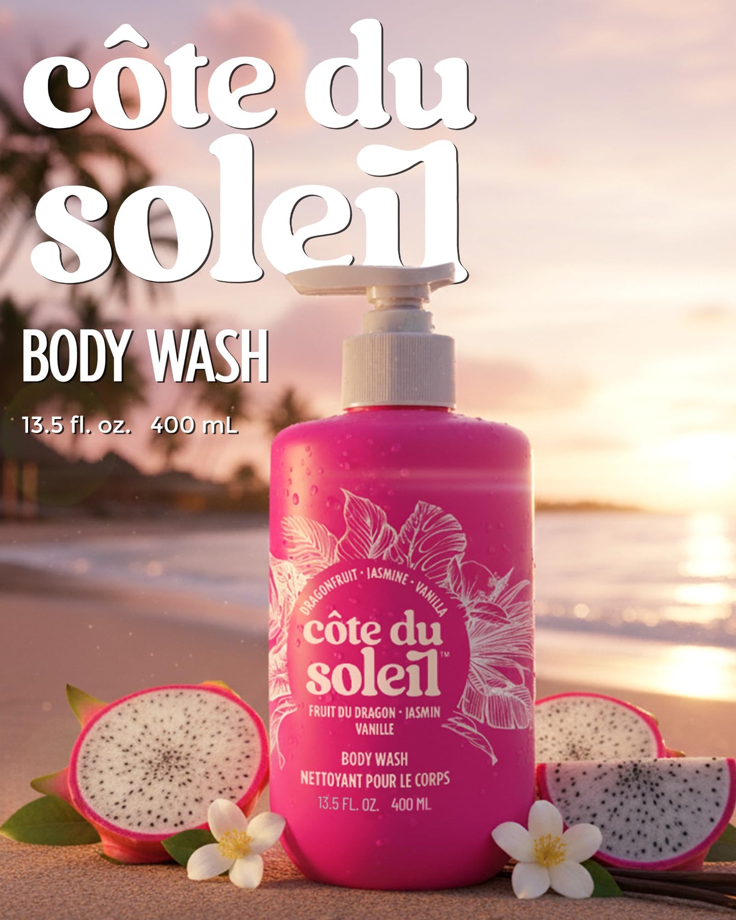 PB ParfumsBelcam Côte du Soleil Body Wash for Women - Tropical Fruity Floral Scent with Dragon fruit, Jasmine & Vanilla - Moisturizing Shower Gel Beauty & Personal Care PB ParfumsBelcam