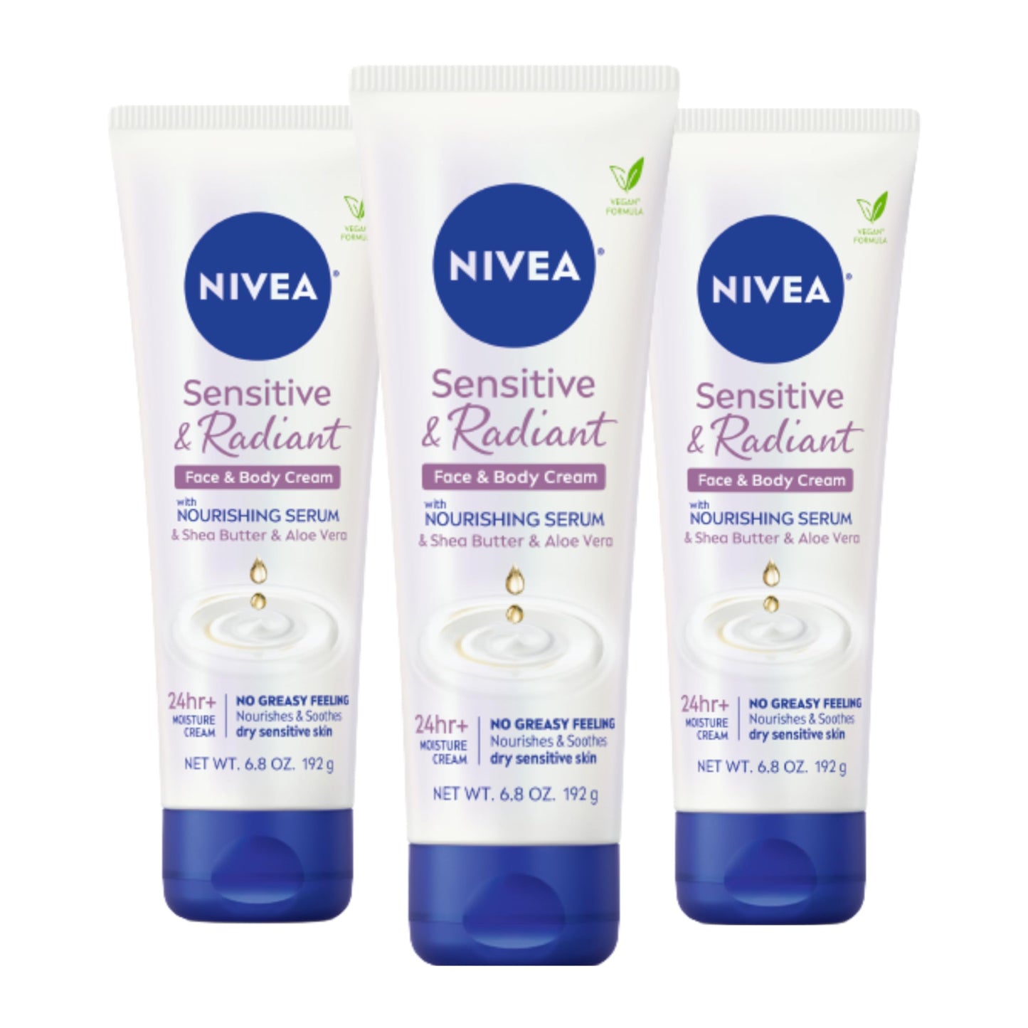 NIVEA Sensitive and Radiant Face and Body Cream for Dry, Sensitive Skin, Vegan Body and Face Moisturizer with Shea Butter and Aloe Vera, 6.8 Oz Tube Beauty & Personal Care NIVEA