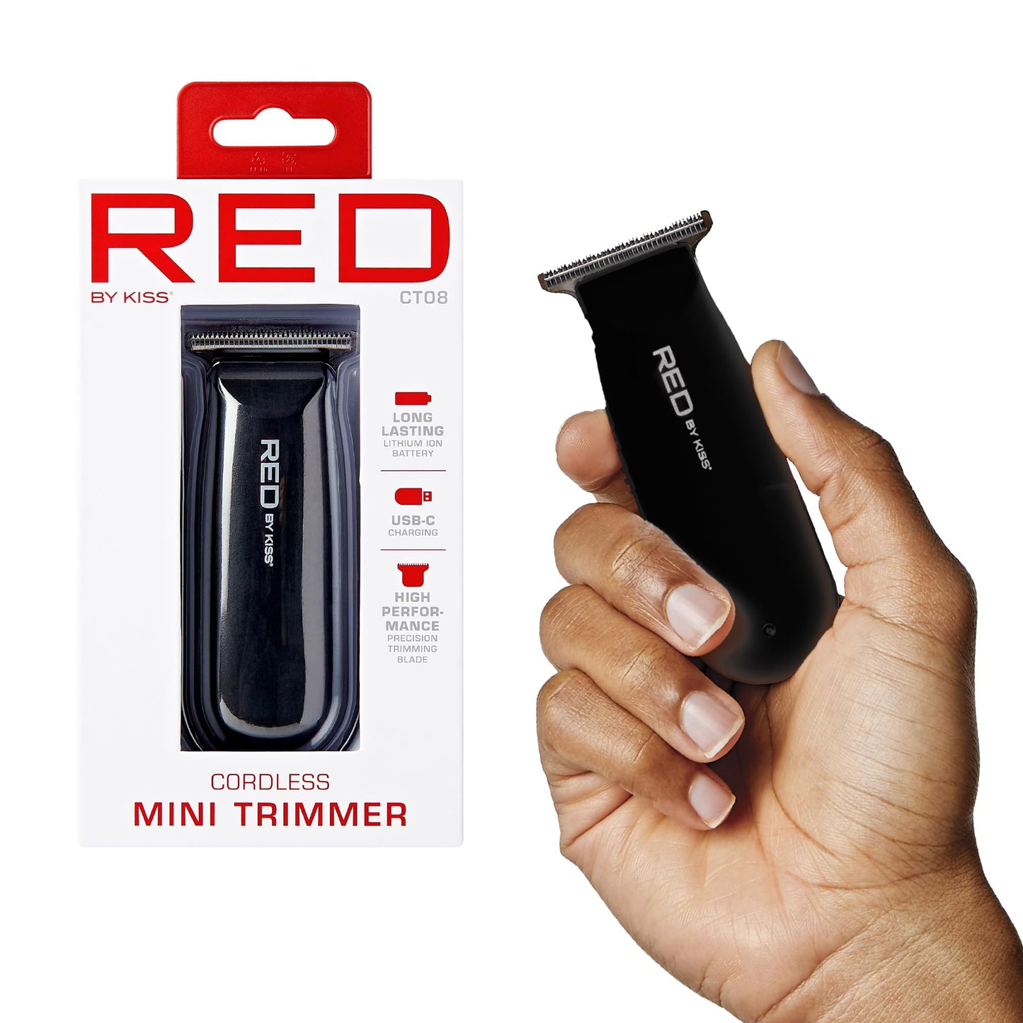 Red by Kiss Hair Clipper, Mini Cordless Hair Trimmer, Long Lasting Hair Cutting Kit, USB-C Rechargeable Haircut Beard Trimming Clippers for Men Women Beauty and Personal Care Red by Kiss