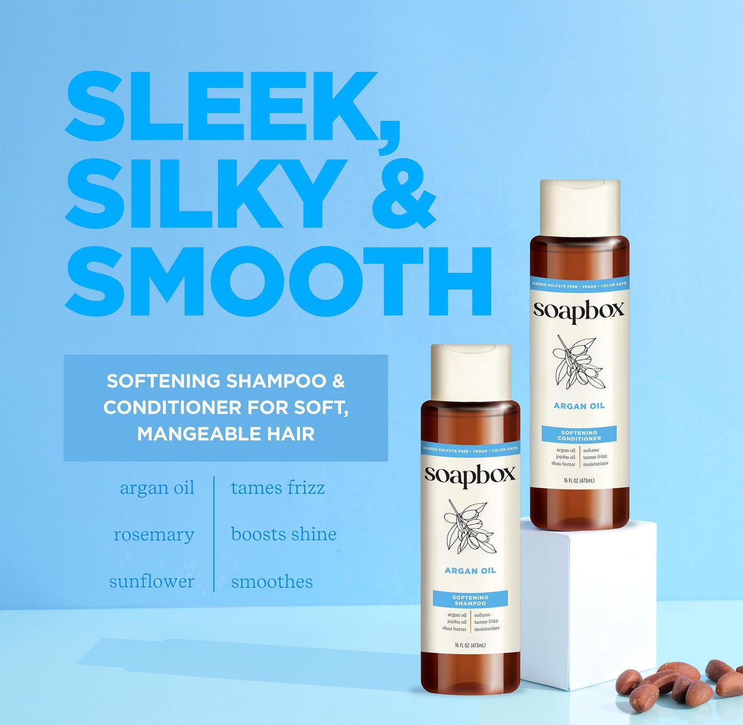 Soapbox Argan Oil & Vanilla Shampoo & Conditioner Set, Leaves Hair Smooth & Controls Frizz - Clean Ingredients Free of Harsh Chemicals, Sulfates Beauty & Personal Care Soapbox