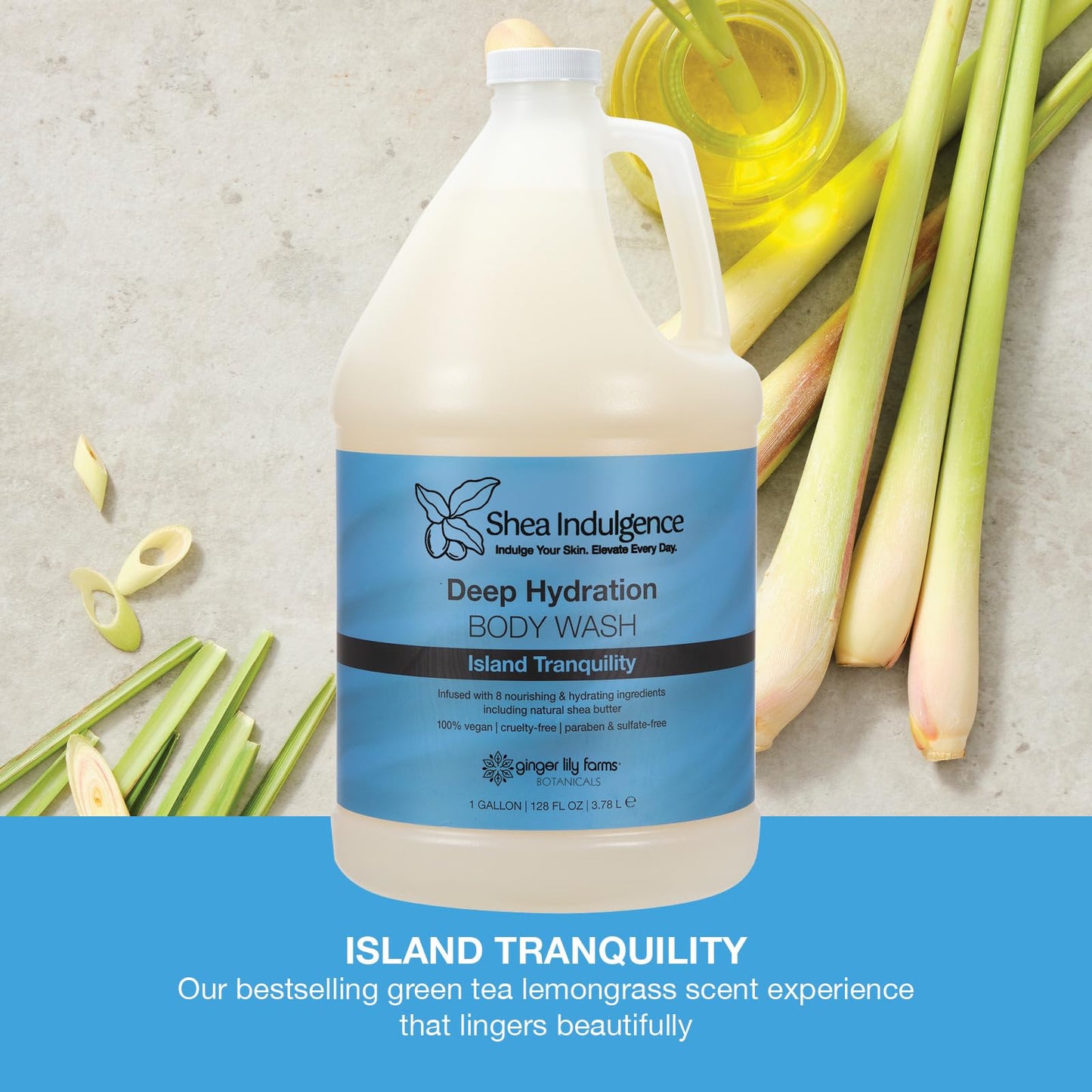 Ginger Lily Farms Botanicals Shea Indulgence Deep Hydration Body Wash, Island Tranquility, 100% Vegan & Cruelty-Free, Green Tea & Lemongrass Scent, 1 Beauty & Personal Care Ginger Lily Farms