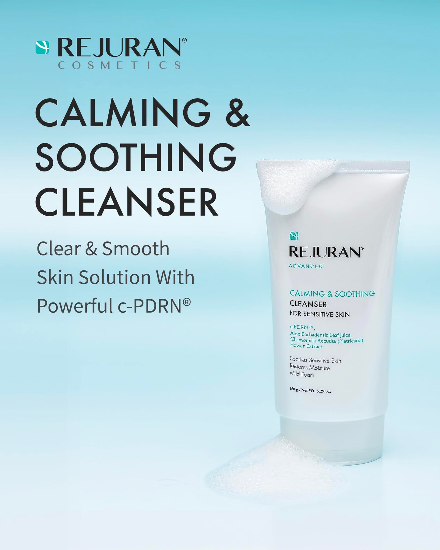 REJURAN® Advanced Calming & Soothing Cleanser, c-PDRN® - Gentle Gel Face Wash Suitable for Sensitive Skin, Effectively Retains Moisture (5.29 oz) Beauty & Personal Care REJURAN