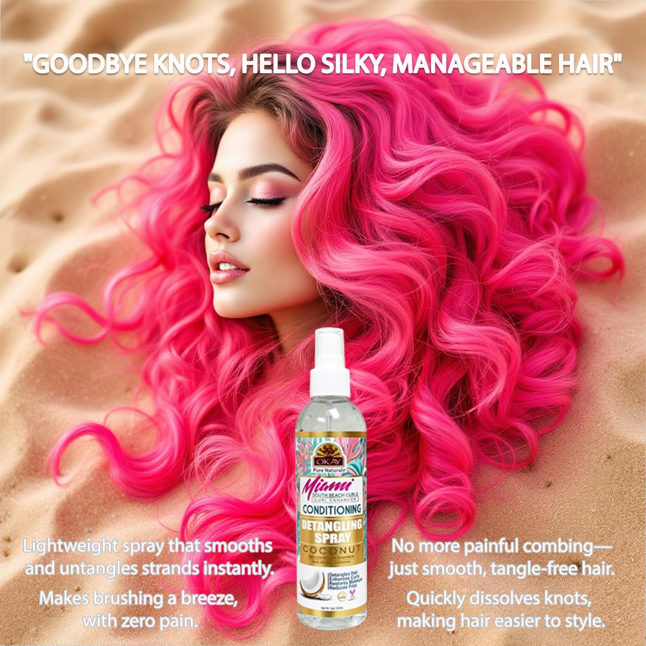 OKAY Curl Enhancer Conditioning Detangling Spray 8 oz - Leave-In Detangler for Curly, Wavy Hair - Anti-Frizz, Knot-Free, Hydrating Spray for Easy Beauty & Personal Care OKAY