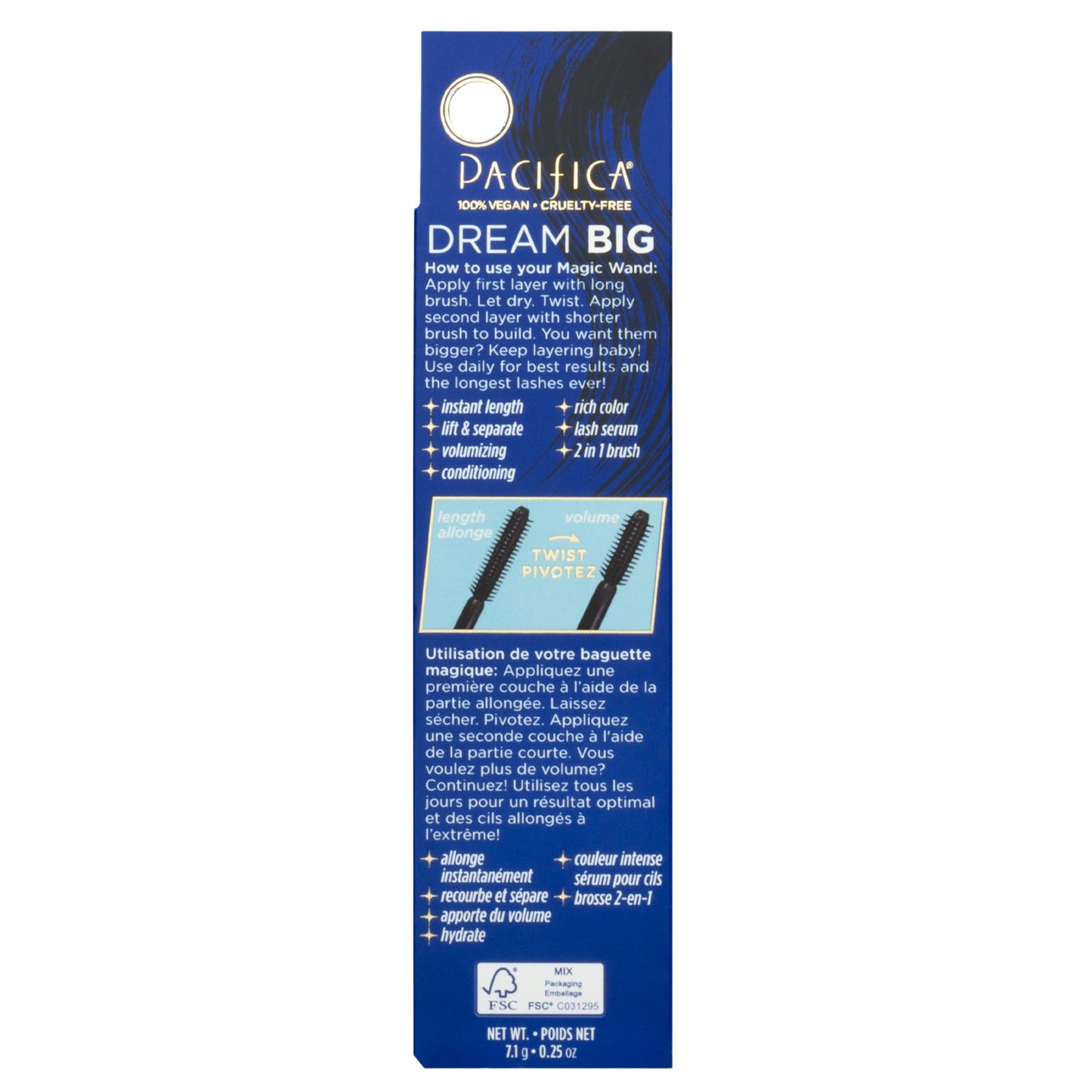 Pacifica Dream Big Mascara - Black Magic 7-in-1 Lash Extending Mascara, Twist-Adjust Brush for Length & Volume, Lash Serum Infused, Vegan Beauty & Personal Care Pacifica