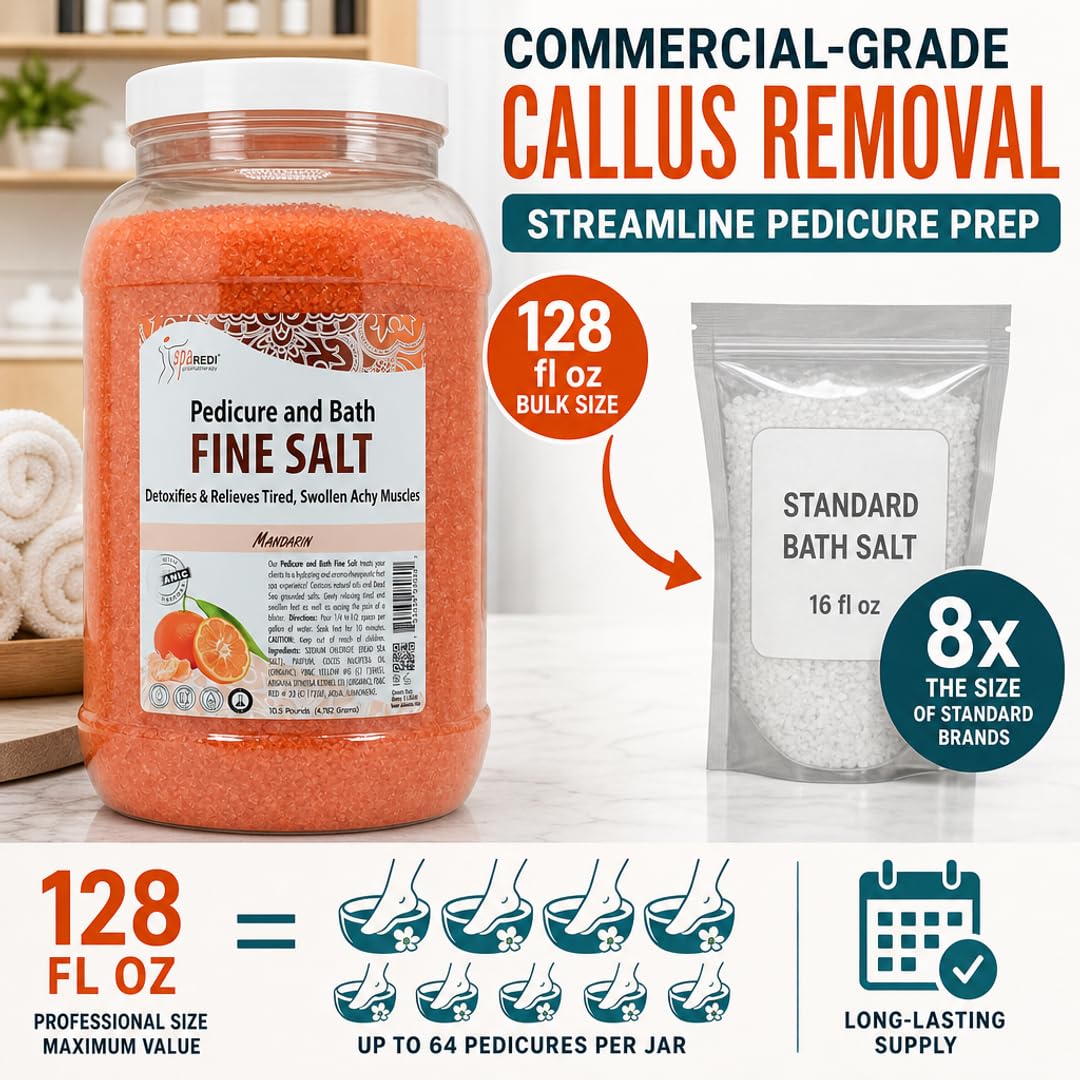 SPA REDI - Detox Foot Soak Pedicure and Bath Fine Salt, Mandarin, 128 Oz - Made with Dead Sea Salts, Argan Oil, Coconut Oil, and Essential Oil Beauty and Personal Care SPA REDI