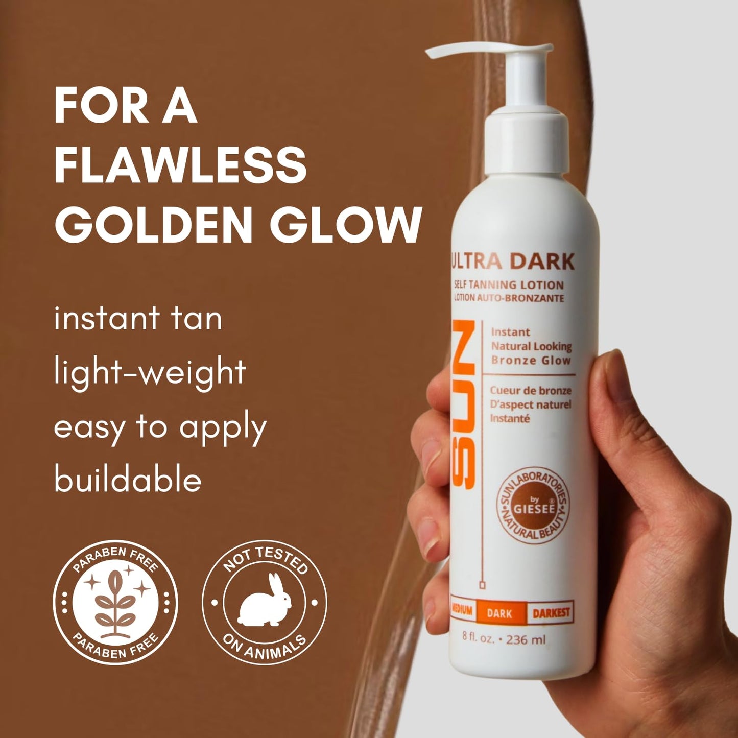 Sun Laboratories By Giesee Ultra Dark Sunless Tanning Lotion 8 oz - Premium Tanning Lotion for Instant Glow, Organic Self Tanner, Perfect for Body Beauty & Personal Care Sun Laboratories by Giesee