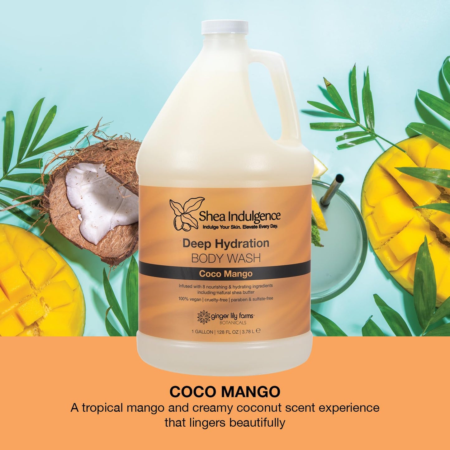 Ginger Lily Farms Botanicals Shea Indulgence Deep Hydration Body Wash, Coco Mango, 100% Vegan & Cruelty-Free, Coconut Mango Scent, 1 Gallon (128 fl Beauty & Personal Care Ginger Lily Farms