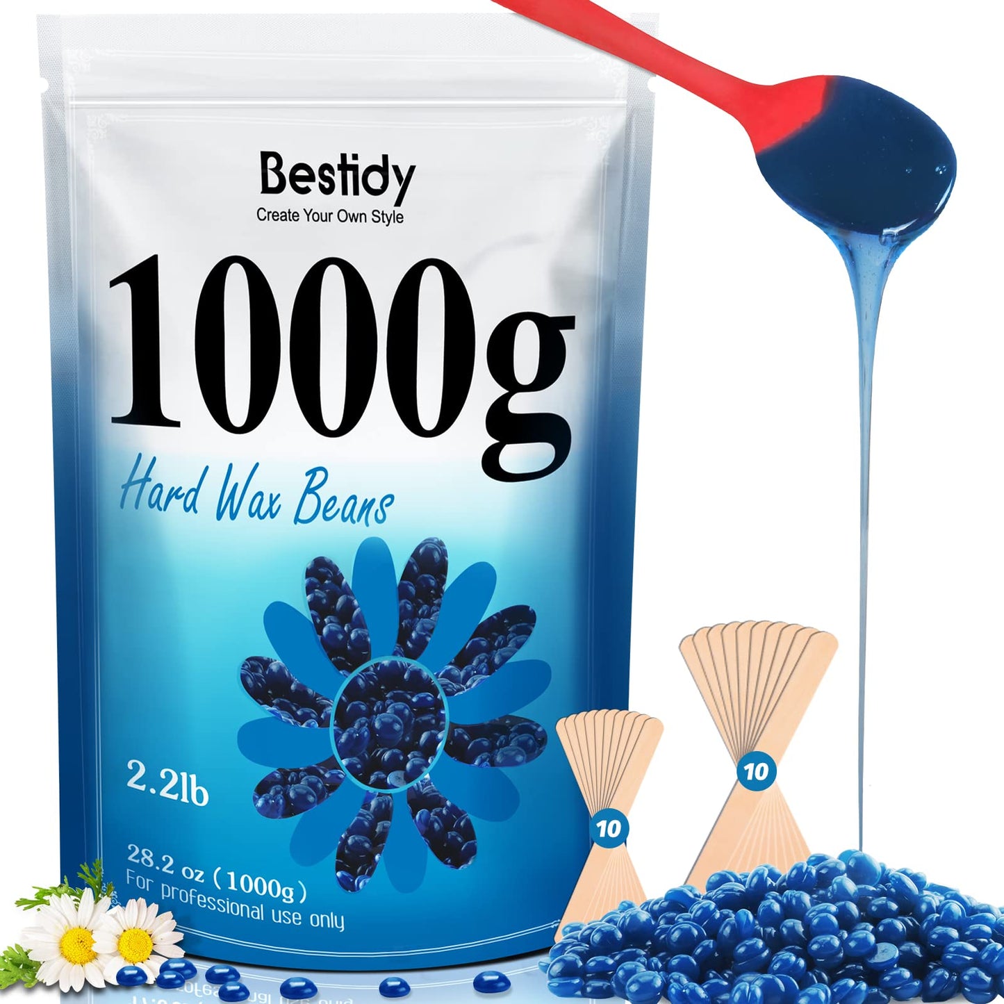 Bestidy Hard Wax Beads for Hair Removal, Waxing Beads for Coarse Hair, 1000g Refill Wax Beads for Wax Warmer, Home Waxing for All Body and Brazilian Beauty and Personal Care Bestidy