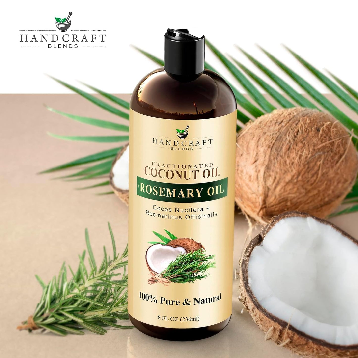 Handcraft Blends Fractionated Coconut Oil Infused with Rosemary - 8 Fl Oz - 100% Pure and Natural - Premium Grade Carrier for Skin, Hair and Massage Beauty & Personal Care Handcraft Blends