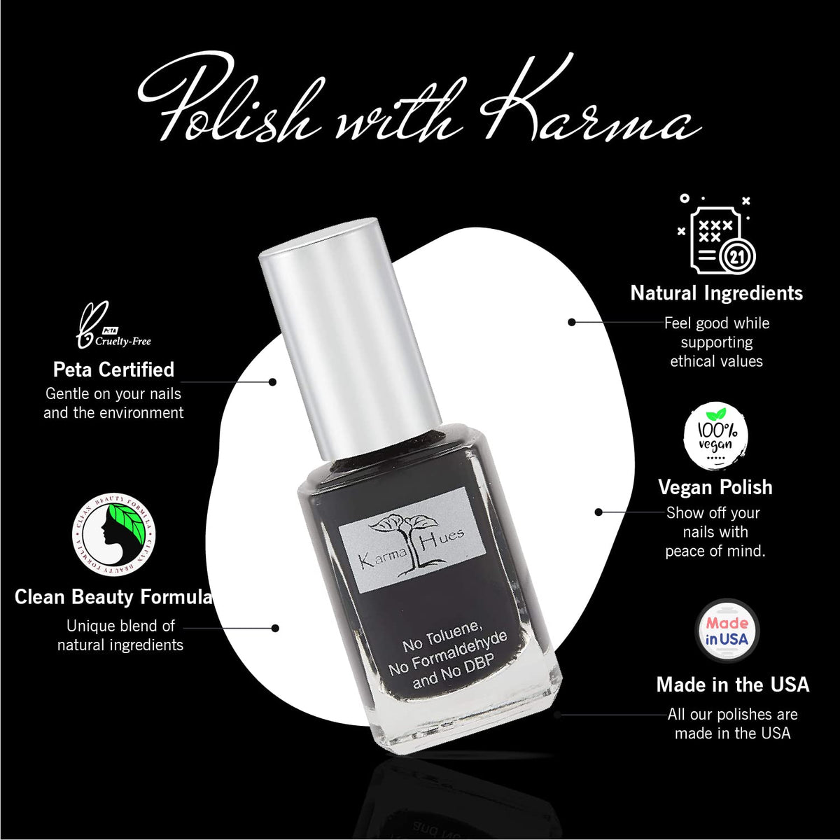 karma organic Nail Polish - Quick Dry Nail Lacquer, Non-Toxic, Vegan, and Cruelty-Free Nail Paint Art for Adults & Kids -(Vinyl, 0.43 fl oz.)