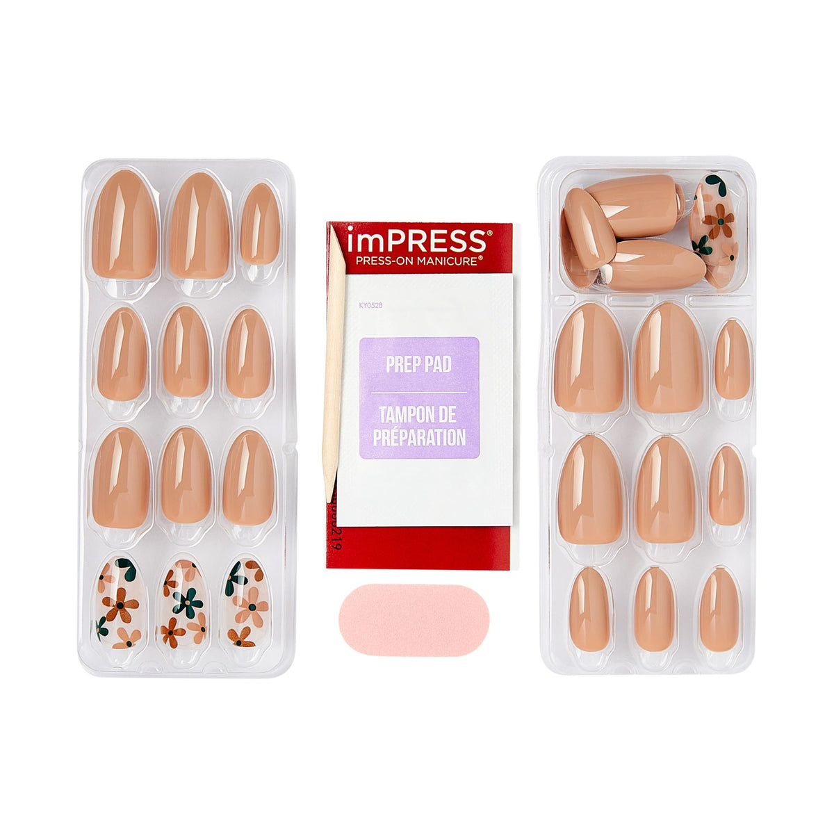 Kiss Impress No Glue Mani Press On Nails, Design, 'As It Was', Beige, Medium Size, Almond Shape, Includes 30 Nails, Prep Pad, 1 Manicure Stick, 1 Mini
