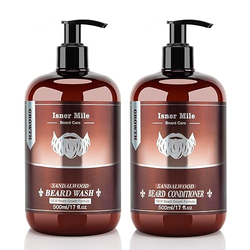 ISNER MILE Beard Wash & Conditioner Set for Men - 17 oz Shampoo with Biotin, Argan & Jojoba Oils for Smooth, Soft, and Strengthened Beard - Sandalwood Beauty & Personal Care ISNER MILE