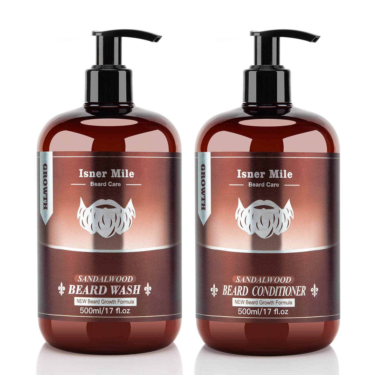 ISNER MILE Beard Wash & Conditioner Set for Men - 17 oz Shampoo with Biotin, Argan & Jojoba Oils for Smooth, Soft, and Strengthened Beard - Sandalwood Beauty & Personal Care ISNER MILE