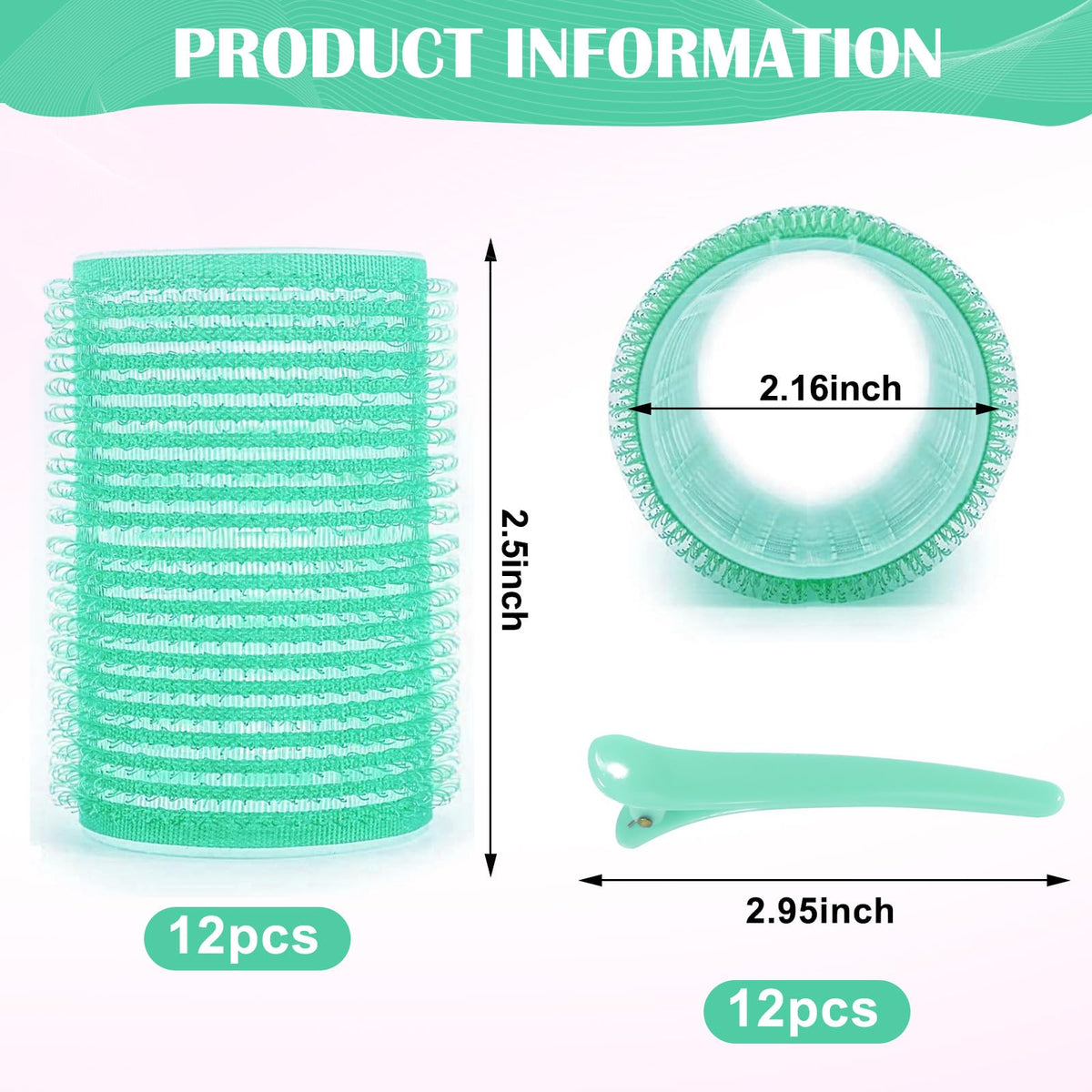 12 Piece Hair Roller Set with Clips, Self Grip Hair Rollers Hair Curler for Long Medium Short Hair, Random Color (5.5cm)