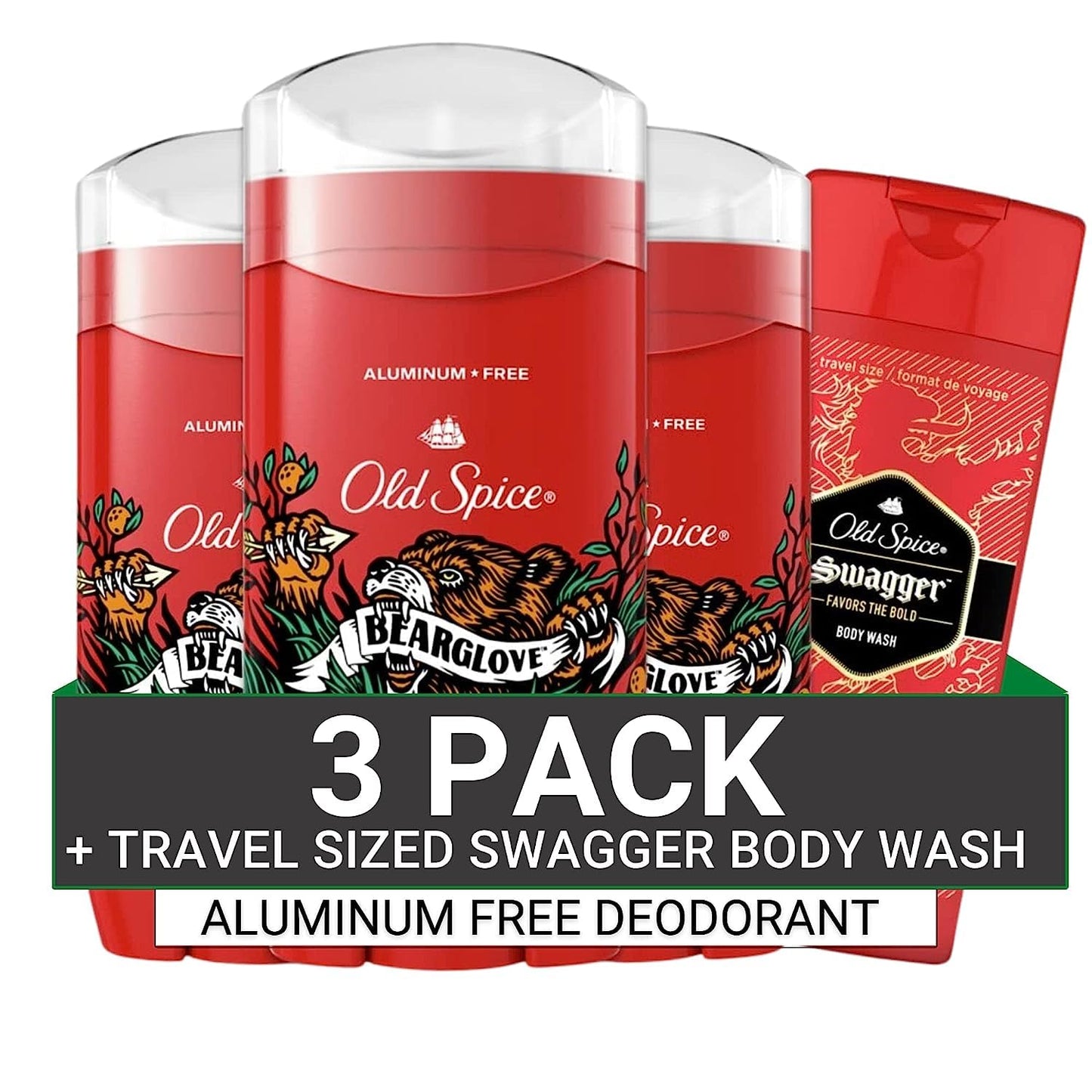 Old Spice Aluminum Free Deodorant for Men, 24/7 Odor Protection, 24/7 Freshness & Lasting Scent, Bearglove Scent, 3.0 oz with Travel Size Swagger Body Beauty & Personal Care Old Spice