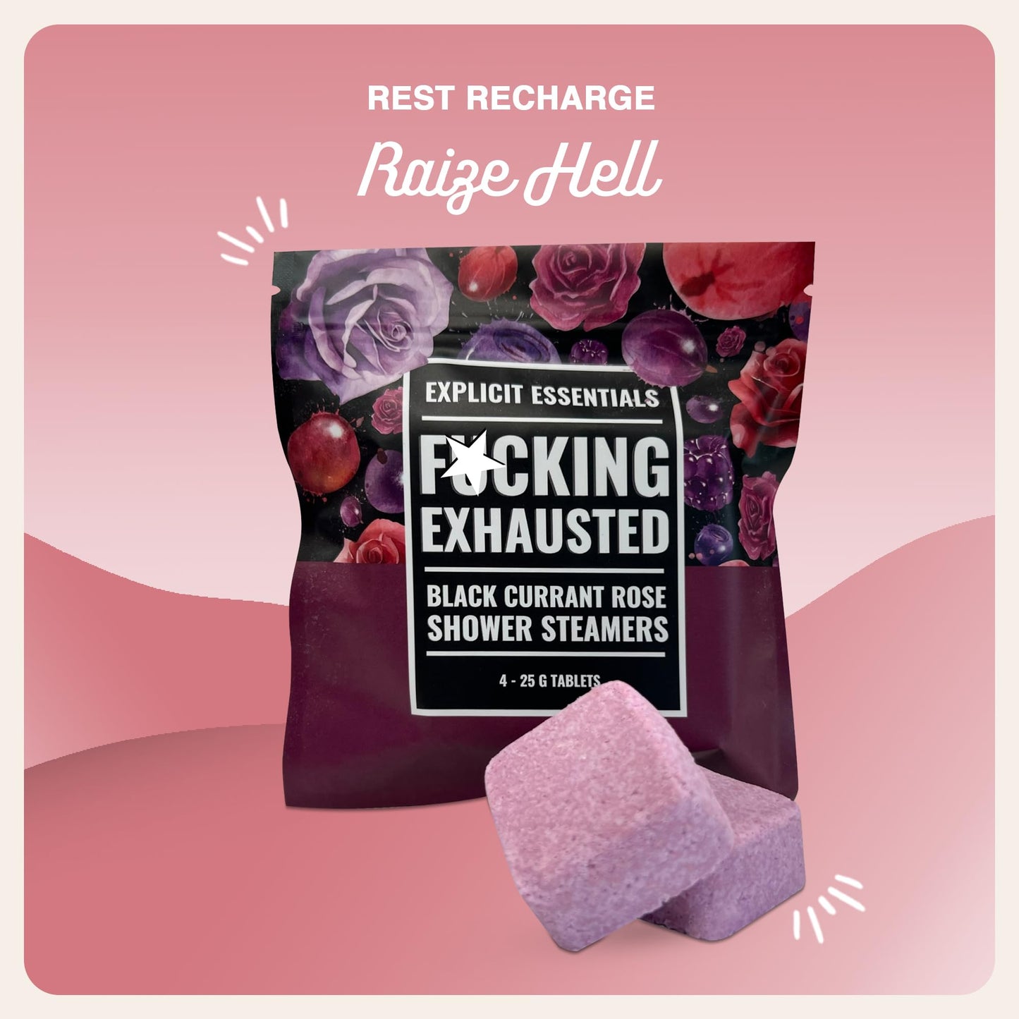 Explicit Essentials F Exhausted Shower Steamers - Black Currant Rose Aromatherapy Shower Steamer Tablets for Relaxation & Stress Relief - Spa Shower Beauty and Personal Care Explicit Essentials