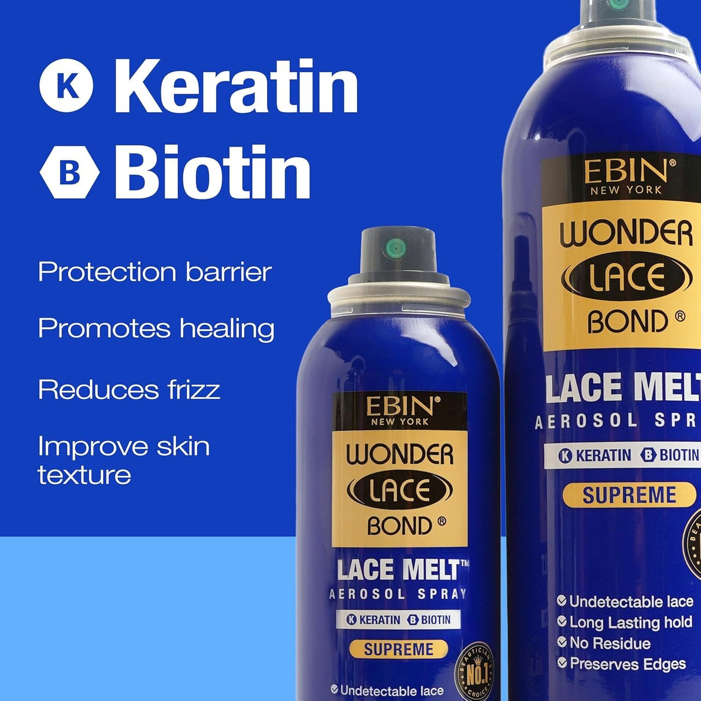 EBIN NEW YORK Wonder Lace Bond Lace Melt Aerosol Spray Keratin + Biotin | Extra Firm Hold Wig Adhesive Spray | seamless Natural Hairline | 2.7 Fl Oz Beauty & Personal Care EBIN NEW YORK