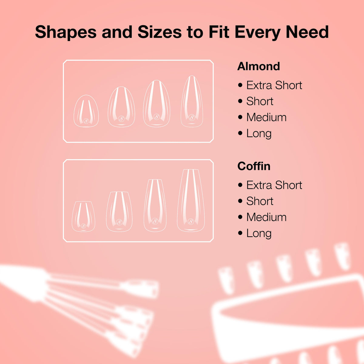 Cre8tion Soft Gel Nail Tips, Medium Square Shape, 602 Tips in 14 Sizes