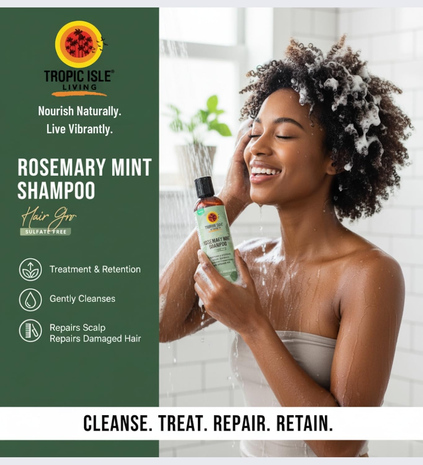 Tropic Isle Living 2x Hair Gro Rosemary Mint Shampoo 8oz and Conditioner 8 oz Gently Cleanses, Repairs & Nourishes with Mint, Aloe Vera & Shea Oil Beauty & Personal Care Tropic Isle Living