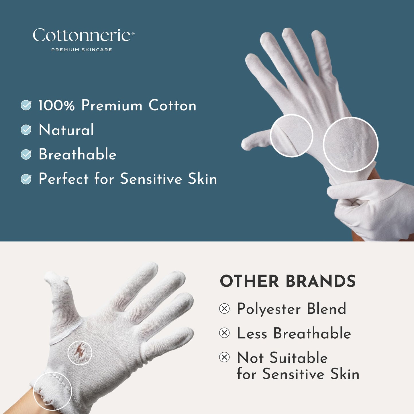 4 Pairs Cottonnerie Original Cotton Gloves for Dry Hands Sleeping, Moisturizing Gloves Overnight, Hand Moisturizer Gloves, Moisture Gloves for Dry Beauty and Personal Care COTTONNERIE
