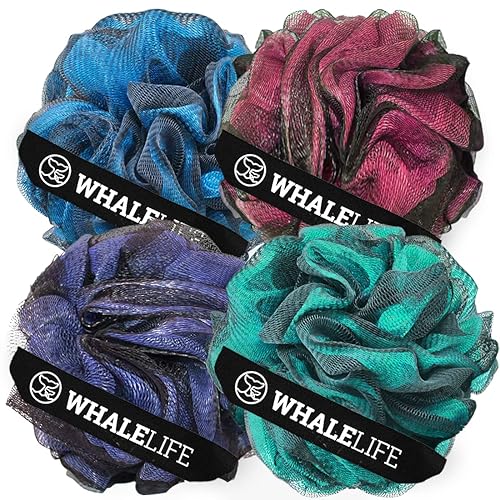 Loofah Sponge Bath Sponge for Women Men 4 Pack (Purple Blue Red Green) Beauty & Personal Care WhaleLife