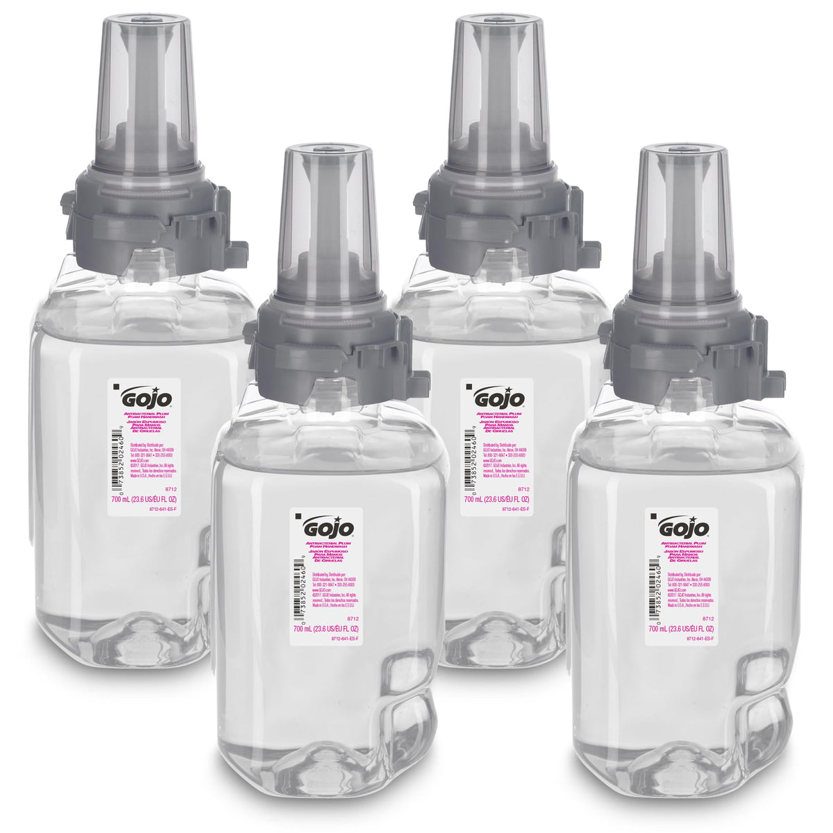 GOJO ADX-7 Antibacterial Foam Soap Refill, Plum, 4ct x 700 mL - 8712-04