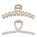 Rhinestone Hair Claw Clips, 4.4 Inch Vintage Metal Imitation Pearl Hair Jaw Clip for Women, Non Slip Hair Clamp Fashion Wedding Party Accessories Beauty & Personal Care Textention